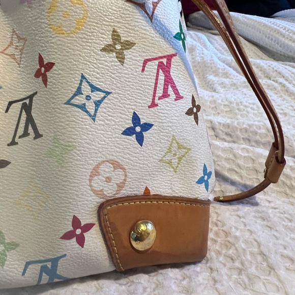 Authentic Luis Vuitton white multicolor URSULA shoulder bag . With red interior. - Picture 6 of 16